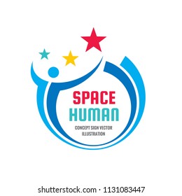 Space human character - concept business logo sign template vector illustration. Abstract people creative background. Progress success strategy icon. Graphic design element.