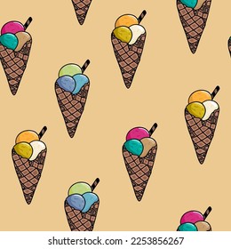 Patrón de helado espacial sin costura. Ilustración vectorial dulce para impresión en embalaje, tela, papel pintado