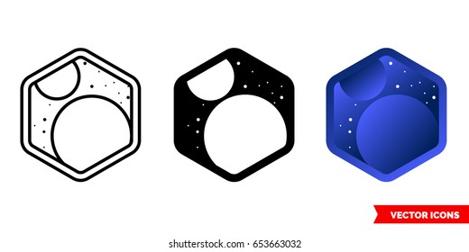 Space icon of 3 types: color, black and white, outline. Isolated vector sign symbol.