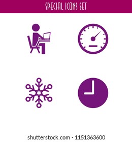 space icon. 4 space set with speed, student, clock and snow vector icons for web and mobile app