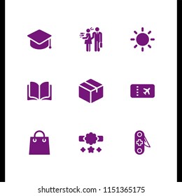 space icon. 9 space set with package, open book, school and reward vector icons for web and mobile app