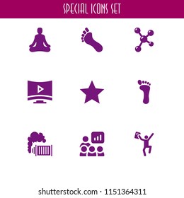 space icon. 9 space set with student, teacher, footprint and atom vector icons for web and mobile app