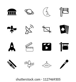 Space icon. collection of 16 space filled and outline icons such as observatory, rocket, nail sawing, playing card, movie clapper. editable space icons for web and mobile.