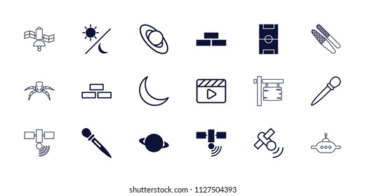Space icon. collection of 18 space filled and outline icons such as brick wall, football pitch, sun and moon, nail sawing, planet. editable space icons for web and mobile.