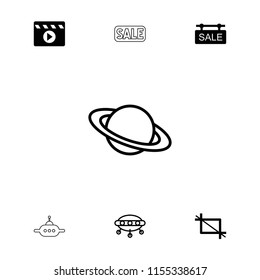 Space icon. collection of 7 space filled and outline icons such as crop, sale tag, ufo, planet, movie clapper. editable space icons for web and mobile.