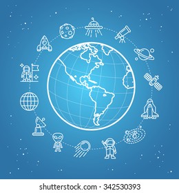 Space Icon Concept. View of Earth. Vector illustration