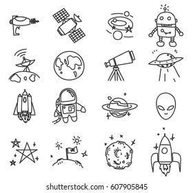space icon cute hand drawn vector set art illustration