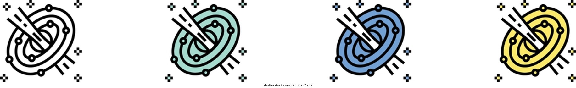 space icon. Outline, Green, Blue and Yellow Style Design Isolated On White Background