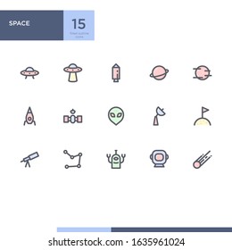 Space icon pack with filled outline style