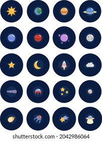 Paquete de iconos espaciales, ilustración, vector, en un fondo blanco.
