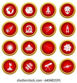 Space icon red circle set isolated on white background
