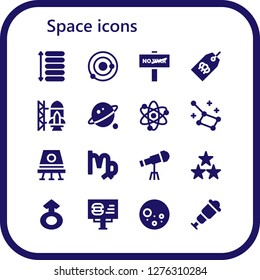  space icon set. 16 filled space icons. Simple modern icons about  - Spacing, Solar system, War, Tag, Rocket ship launch, Orbit, Constellation, Space capsule, Virgo, Telescope