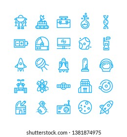  Space icon set. Set of 25 Outline  style icons such as rocket, satelite, and space. Suitable for research, science, and technology theme - Vector Illustration
