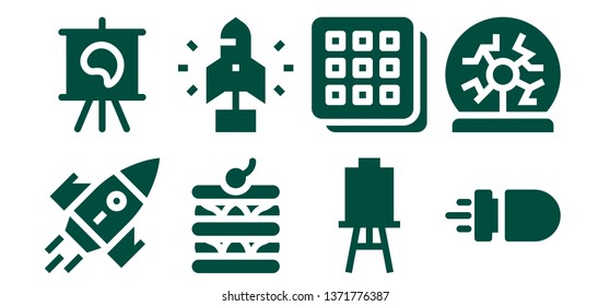 space icon set. 8 filled space icons.  Collection Of - Rocket, Canvas, Waffle, Startup, Missile, Plasma ball