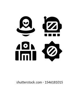Space icon set with Alien , Space Helmet , Observatory and Sun , Vector illustrations