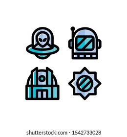 Space Icon Set with Alien, Observatory, Sun And Space Helmet , Vector Illustrations.