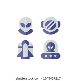 Space Icon Set with Astronaut, Spaceship, Alien and UFO, Vector Illustrations.