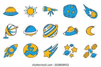space icon set in cartoon style