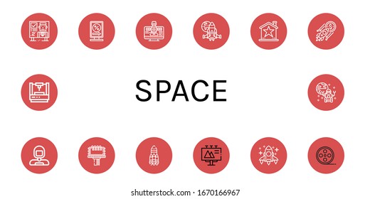 space icon set. Collection of Billboard, Billboards, Satellite, Spaceship, Star, Rocket, Astronaut, Film roll, Laser, Rover icons