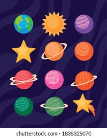 Space icon set of futuristic and cosmos theme Vector illustration
