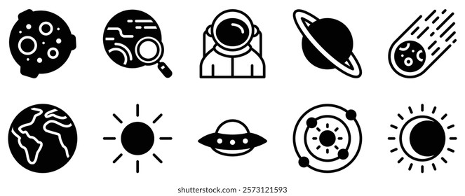 Space Icon Set Futuristic Solid Style Collection for Astronomy and Exploration