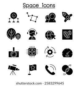 Space icon set in glyph style