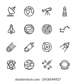 Space icon set isolated on white