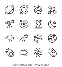 Space icon set isolated on white