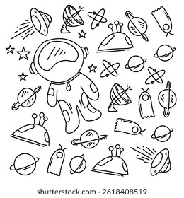 space icon set with line style bundle set vector