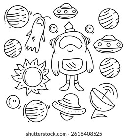 space icon set with line style bundle set vector