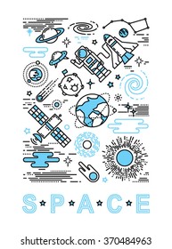 Space icon set in linear style. Vector illustration.