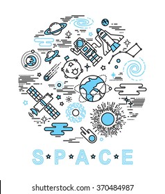 Space Icon Set In Linear Style. Vector Illustration.