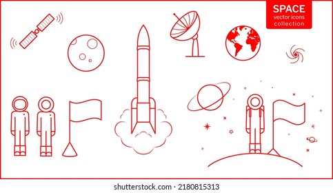 Space Icon set. Outline style Cosmos collection. Vector illustration