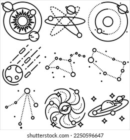 Elemento dos del estilo de contorno del conjunto de iconos del espacio
