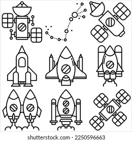 Space icon set outline style part six