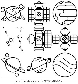 Space icon set outline style part five