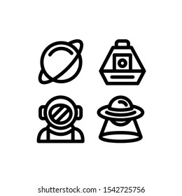 Space Icon Set with Planet, UFO, Astronaut and Space Capsule , Vector Illustrations.