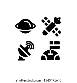 Space Icon Set with Saturn, Moon, Satellite and Radar, Vector Illustrations.