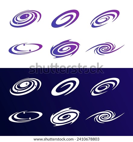 Space icon set spiral galaxy hole science planet astrology