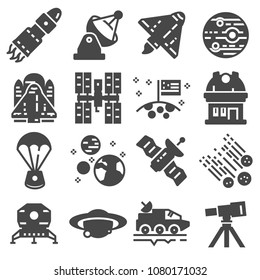 Space icon set. Star stations and spaceships symbols on white background
