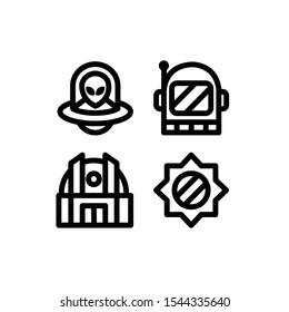 Space icon set with Sun, Observatory, Alien & Space Helmet, Vector illustrations.