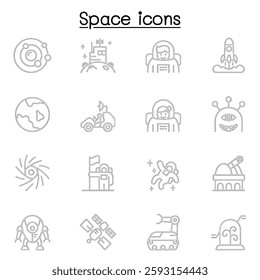 Space icon set in thin line style