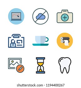 space icon set. vector set about laptop, photo, paper roll and tooth icons set.