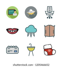space icon set. vector set about business card, christmas sock, closet and smile icons set.