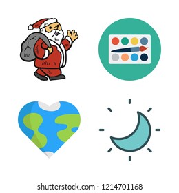 space icon set. vector set about moon, santa claus, earth globe and watercolor icons set.