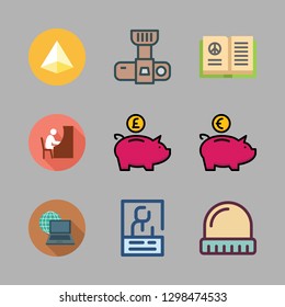 space icon set. vector set about winter hat, piggy bank, studying and prism icons set.