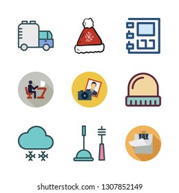 space icon set. vector set about agenda, studying, snowing and photo camera icons set.