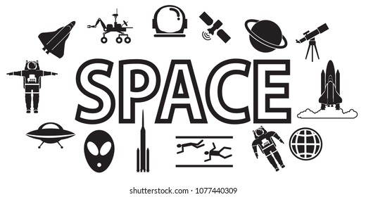 space icon set vector. astronaut planet flat illustration. 