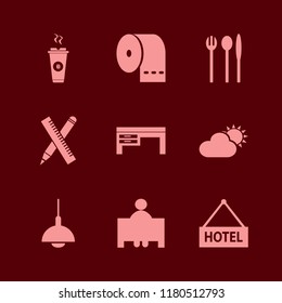 space icon. space vector icons set toilet paper, hot coffee, folk spoon knife and hotel