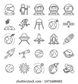 space icon,astronomy icon set with spaceman star comet planet moon rocket ufo alien
